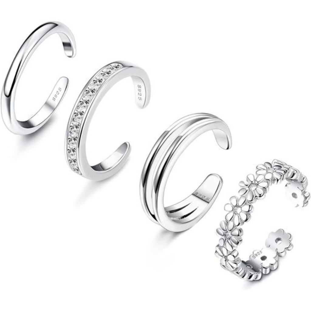 4 Pcs 925 Sterling Silver Toe Rings For Women